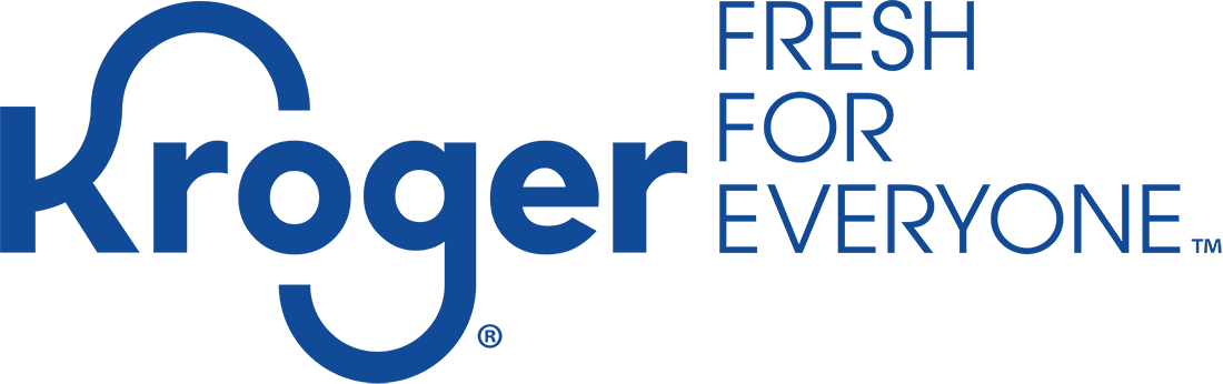 Logo of Kroger with the slogan "Fresh for Everyone" in blue text