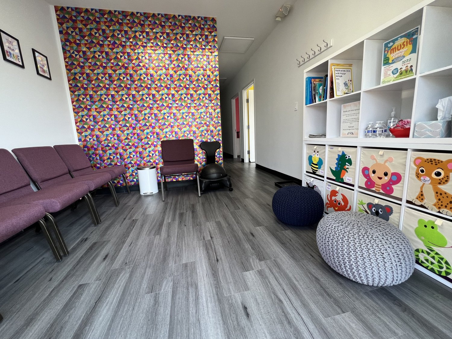 Waiting Room stocked with toys, water, snacks, and reading materials for parents